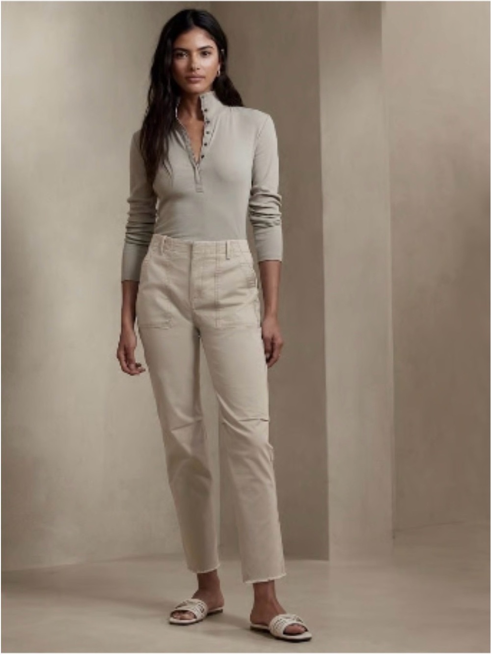 Banana Republic Tan Girlfriend Frayed Hem Chino 4